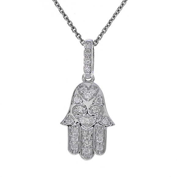PLATINUM SILVER DIAMOND SET HAMSA HAND OF GOD BRACELET